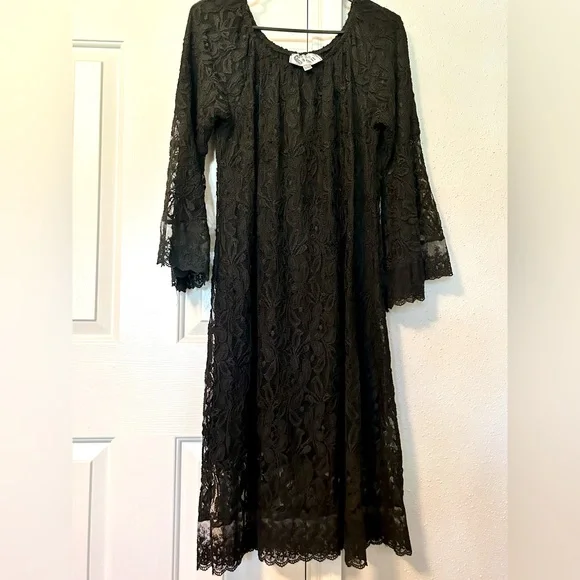 L&B Black Lace Western Style Dress Size S/M - Picture 11 of 16